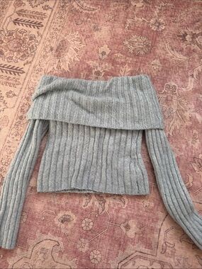 Abercrombie & Fitch Off-Shoulder Ribbed Knit Sweater - Light Blue